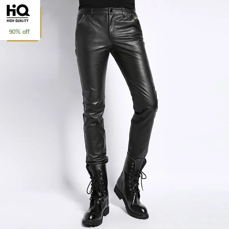 Мужские мотоциклетные брюки из натуральной кожи Корейская Новинка модные прямые