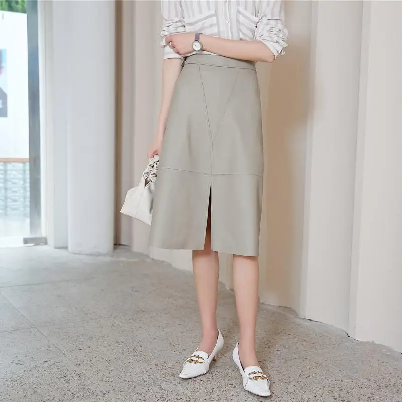 

2022 Genuine Leather Skirt Autumn and Winter New High Waist, Thin, Hip-length Skirt, Mid-length Skirt for Women G4