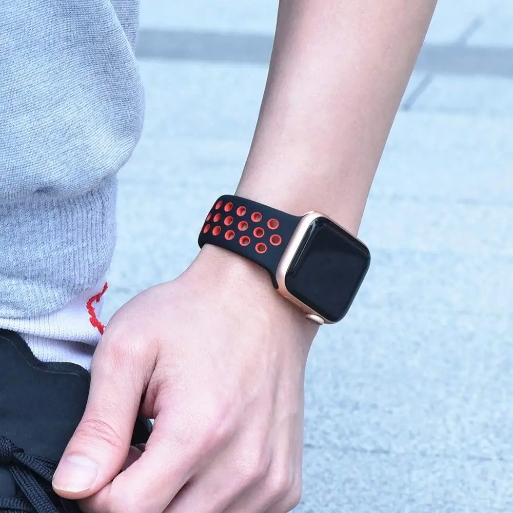 Замена KeBitt спортивный ремешок для Apple Watch 38 мм 40 мм 42 мм 44 мм, силиконовый ремешок, Браслет совместим с iWatch серии 5/4 - Цвет ремешка: Black and Red