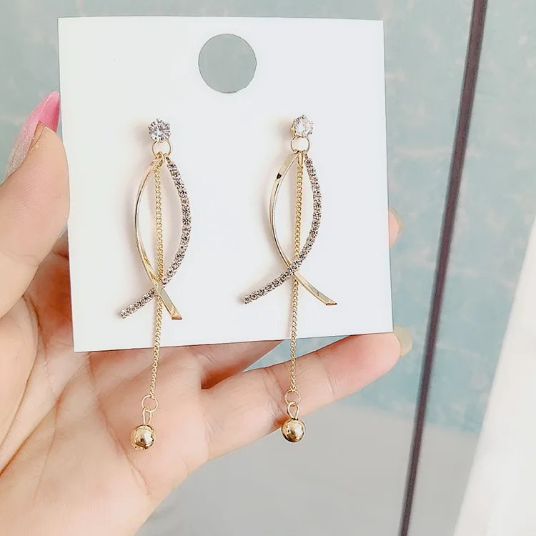 Charm Needle Earrings Dongdaemun Temperament Long Section Simple Crystal Fashion New Gentle Lady Style | Украшения и аксессуары
