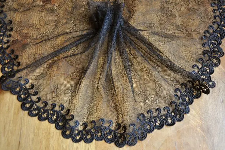 1 метр 24 см Ширина с цветочной вышивкой чистая Черная кружевная отделка лентами DIY