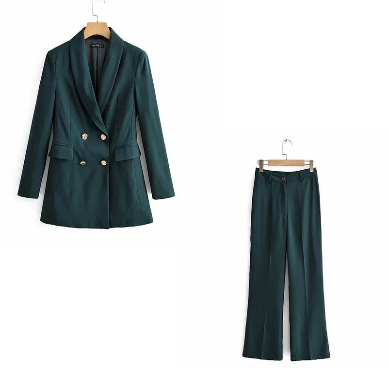 jacket jacket-A Повседневные винтажные женские костюмы, новые осенние однотонные женские офисные костюмы с длинными рукавами, повседневные штаны с микро-колокольчиками, комплект из двух предметов - Цвет: jacket jacket-A