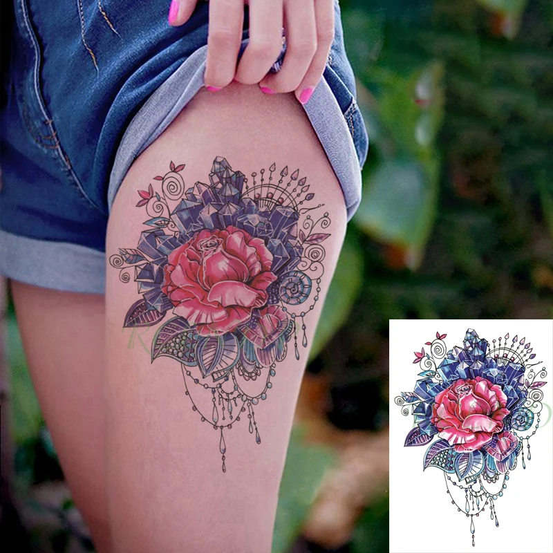 

Waterproof Temporary Tattoo Sticker Bird Magpie Flower Peony Fake Tatto Flash Tatoo Back Leg Arm Body Art for Girl Women