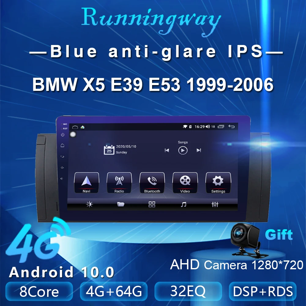 Runningway Android 10 0 5G автомобильный DVD для BMW X5 E39 E53 1999 2000 2006 4G + 64G Автомобильный Радио