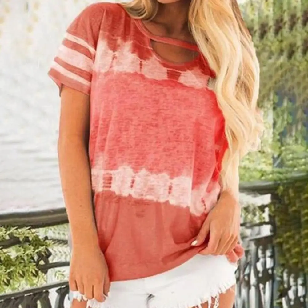 Новая женская Свободная футболка в полоску градиентного цвета с коротким