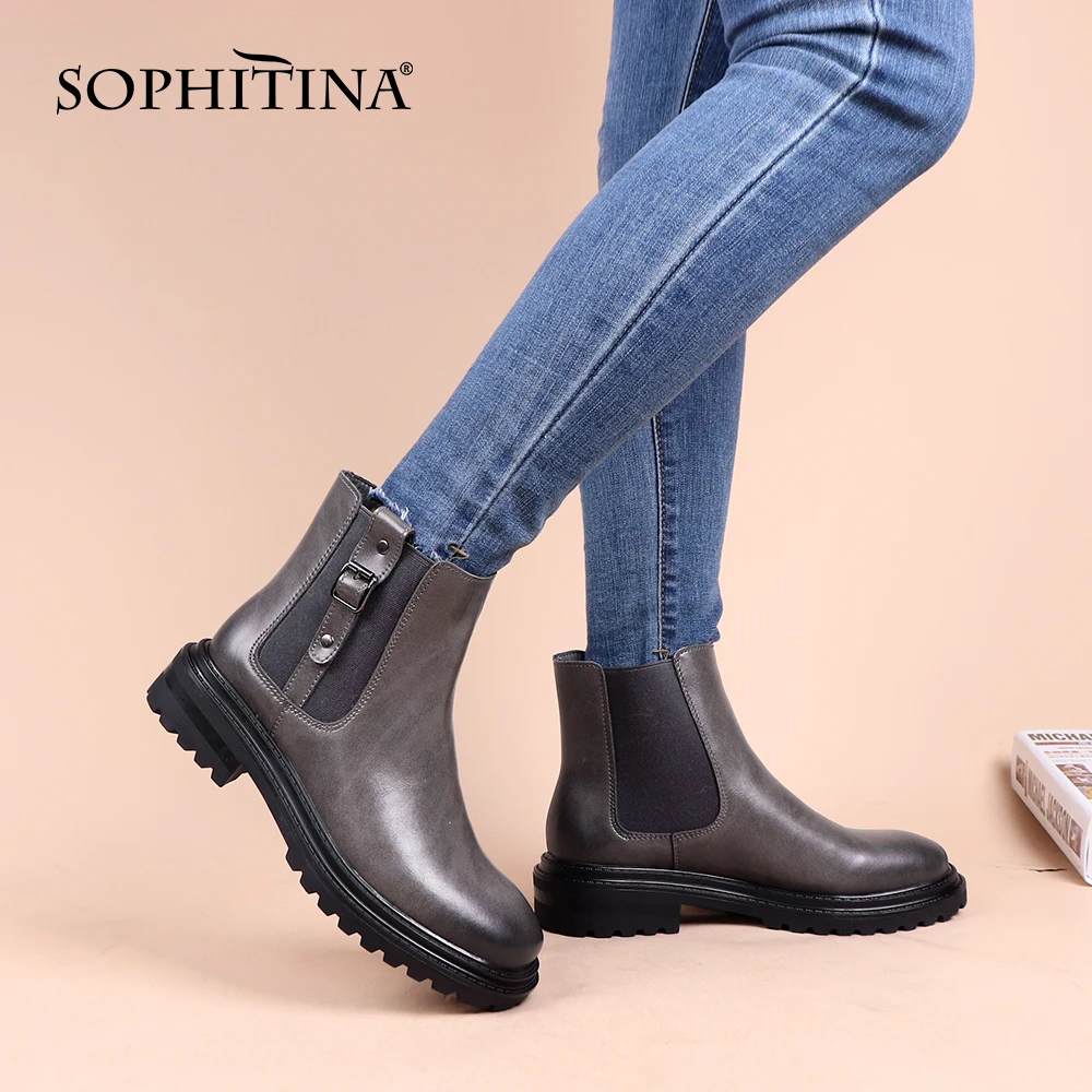 

Женские ботинки на платформе SOPHITINA, зимние водонепроницаемые ботильоны из натуральной кожи, на платформе, обувь для ходьбы, PC905, 2020