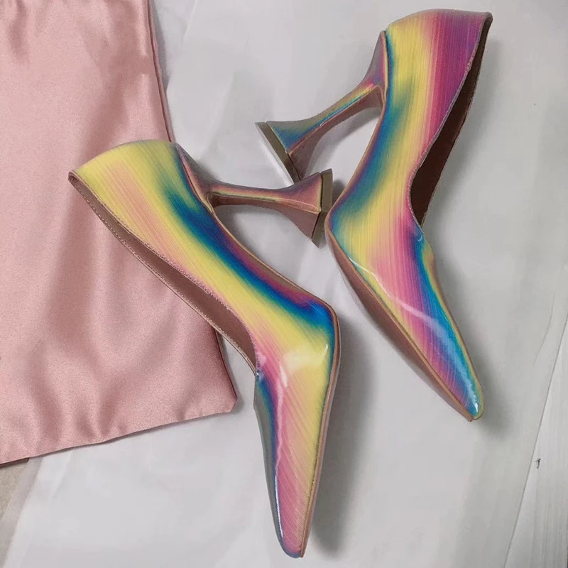 Яркие туфли из натуральной кожи на высоком каблуке женские пикантные модельные с