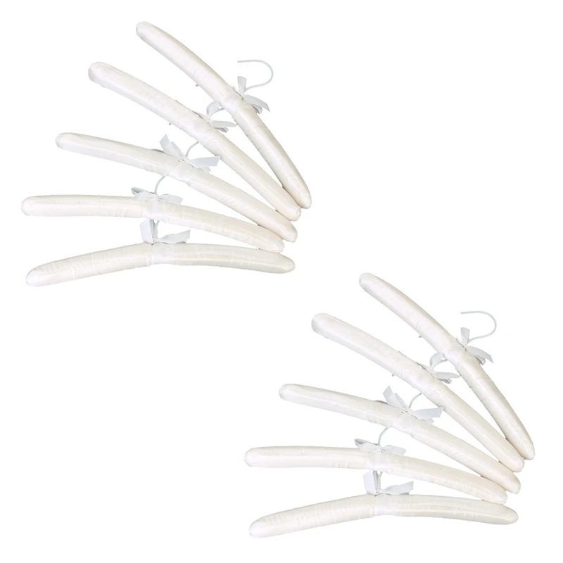 

10 X White Satin Padded Clothes Hook Hanger
