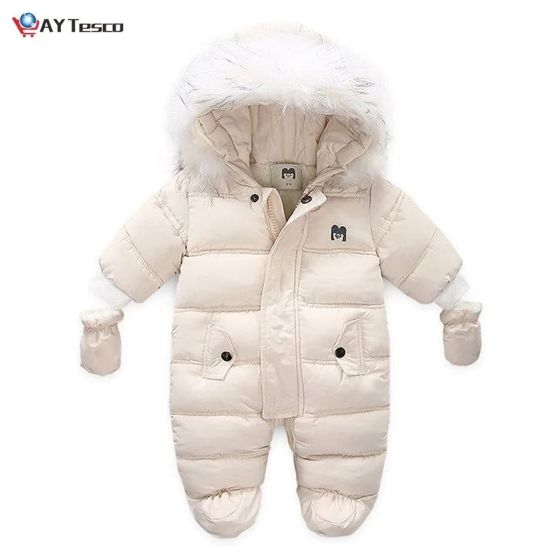 

New Born Baby Winter Clothes Toddle Jumpsuit Hooded Inside Fleece Girl Boy Clothes Autumn Overalls Children Outerwear