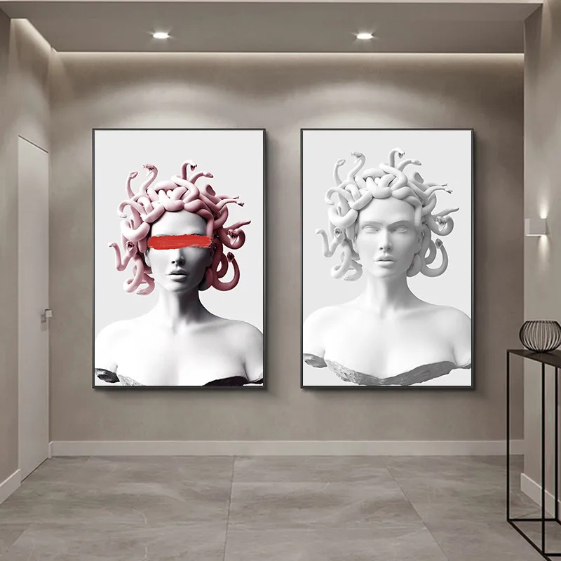 

Vaporwave Sculpture Of Medusa Canvas Art Posters Graffiti Canvas Paintings On the Wall Art Cover Face of Medusa Pictures Decor