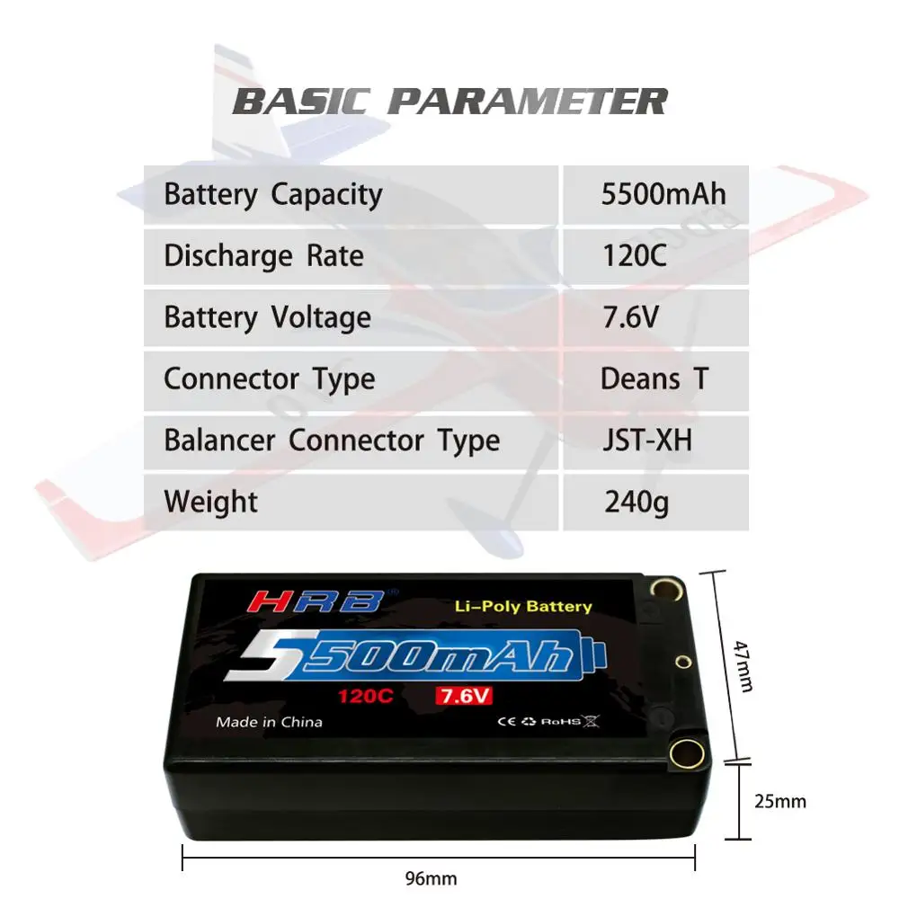 Аккумулятор HRB 2S short Lipo 7 6 В 5500 мАч 120C RC Жесткий Чехол с 5 мм пулевидным диаметром
