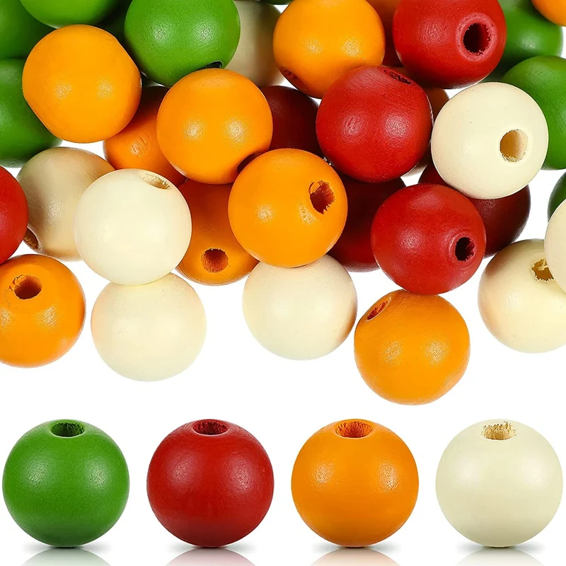 

160Pcs Thanksgiving Wood Beads Painted Fall Loose Beads Rustic Farmhouse Spacer Beads for DIY Garland Crafts Making 16Mm