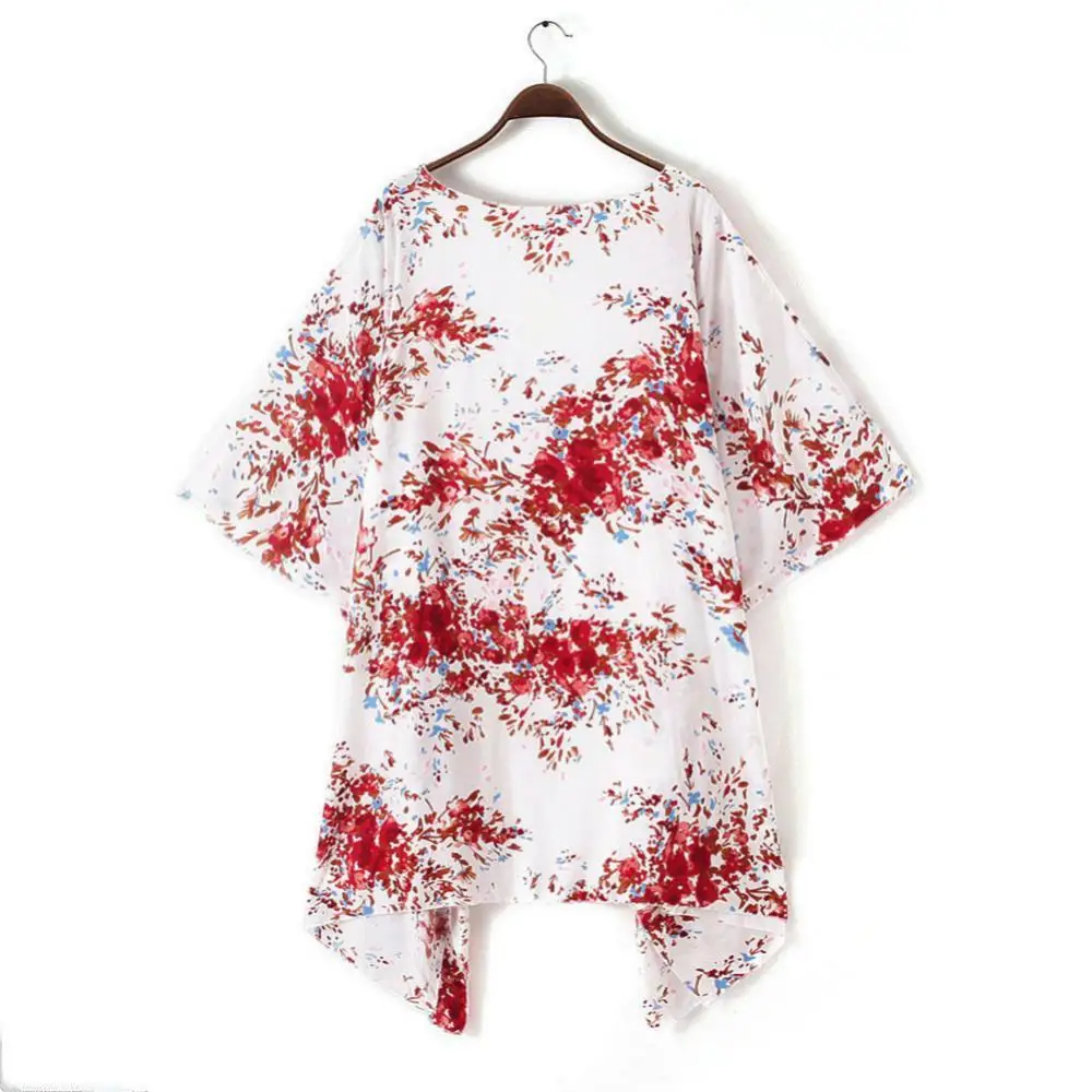 

70% Hot Sell Women Floral Sun Protection Half Sleeve Loose Front Open Coverup Cardigan Blouse