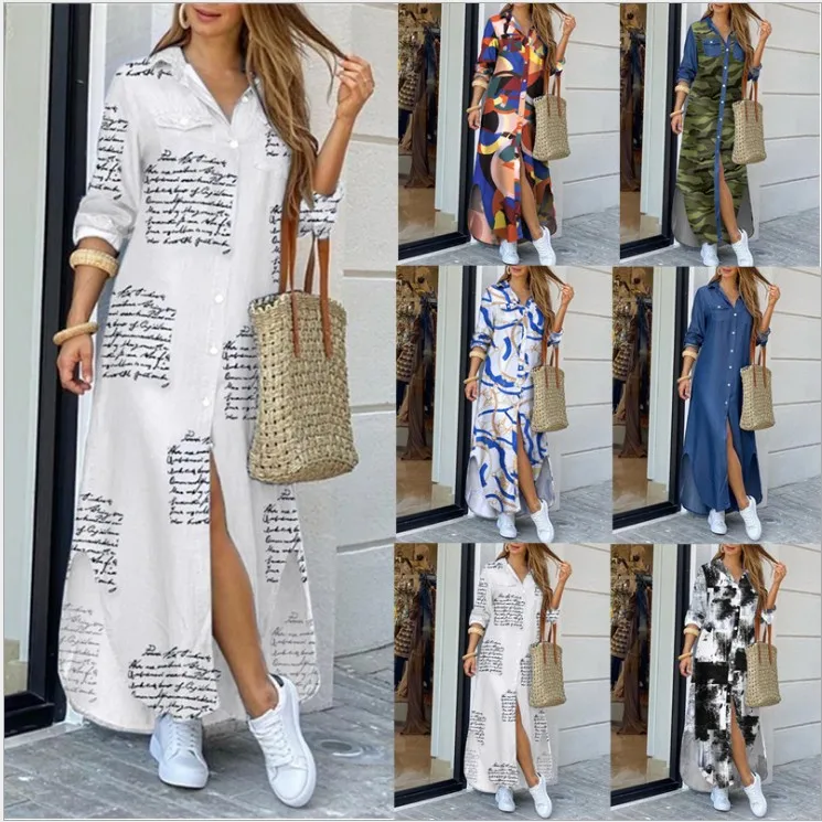 

2021 x yng yng European and American spring and summer fashion sexy shirt long skirt dress women