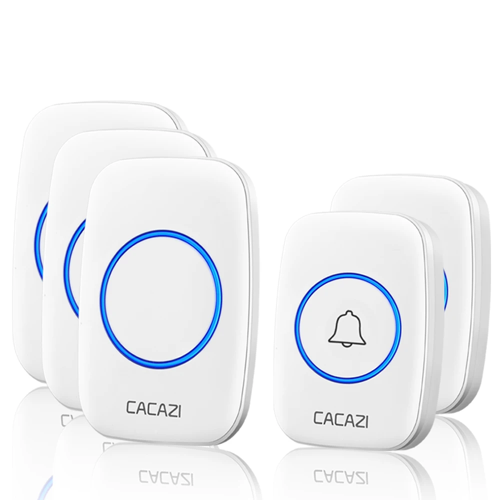 CACAZI Waterproof Wireless Doorbell 300M Remote LED Light Home Cordless Bell 60 chimes 5 Volumes EU Plug 1 2 Button 1 2 Receiver - Цвет: 2 button 3 receiver