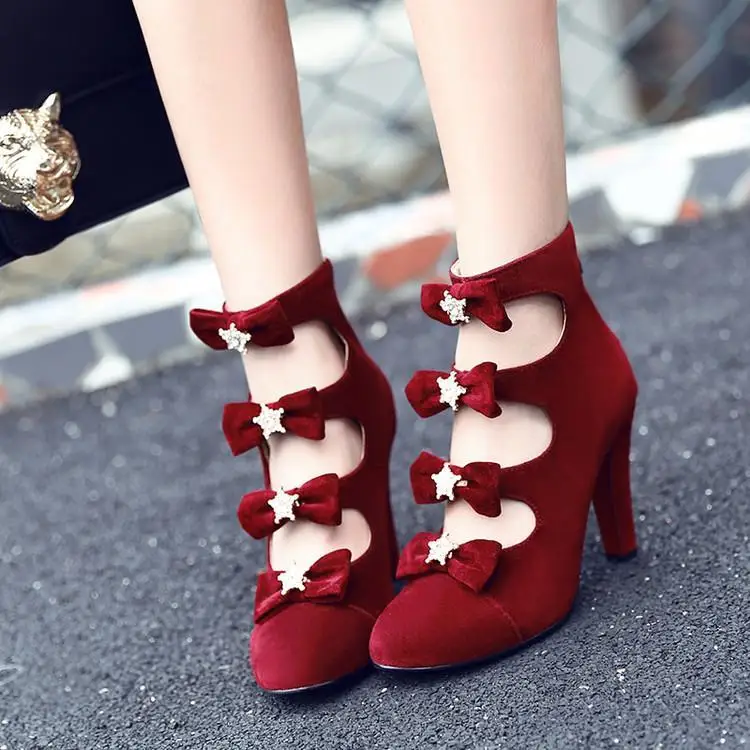 Сапоги в стиле Лолиты Женские ботинки на высоком каблуке черный Красный