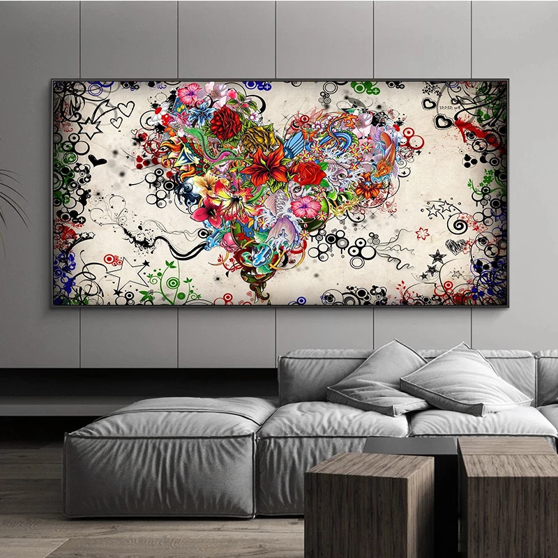 Современное искусство красочные сердца цветы Холст Плакаты и принты настенные