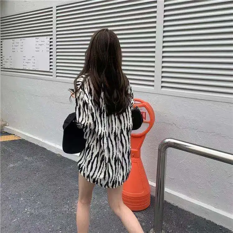 Рубашка женская с полосками зебры модная шифоновая блузка в Корейском стиле