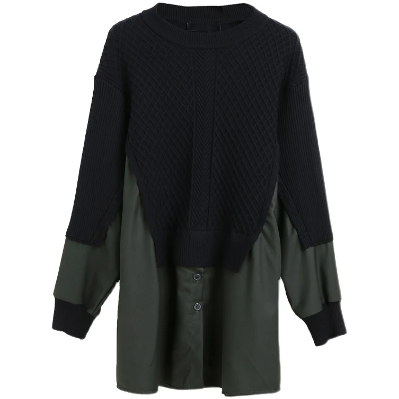 

loose long - sleeve shirt, spring and autumn season, loose women's high collar shirt, black, 2021