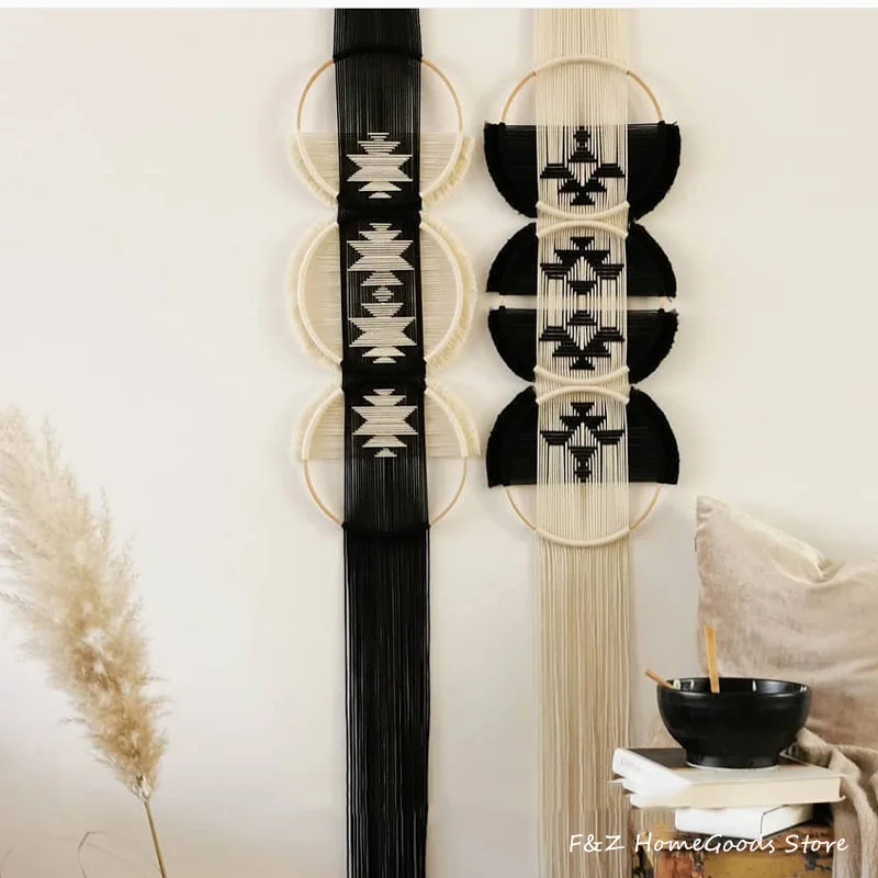 creative wooden round cotton wall decoration macrame wall hanging tapestry hand woven simple mandala style for room house decor free global shipping