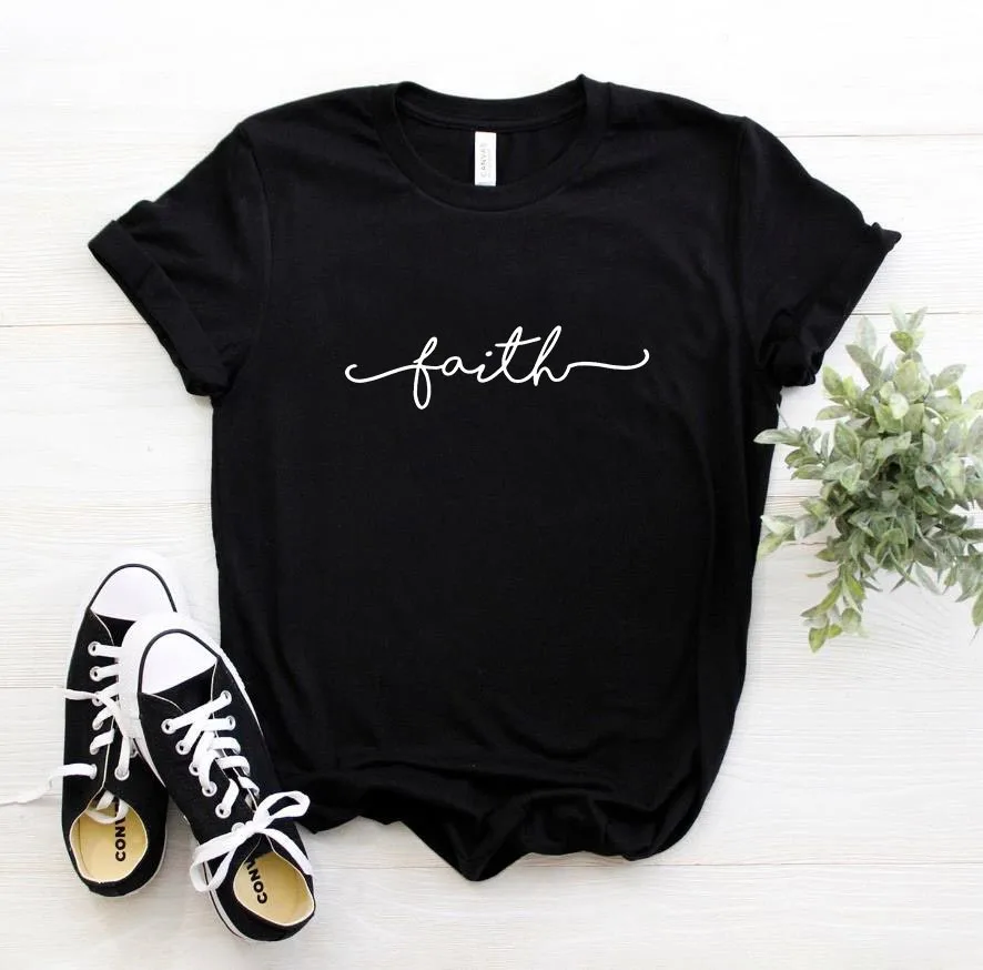 

Women T Shirt FAITH Letters Print Tshirt Women Short Sleeve O Neck Loose T-shirt Ladies Summer Causal Tee Shirt Clothes Tops