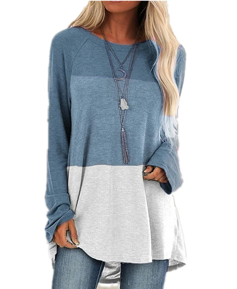 Женские повседневные футболки с длинным рукавом и цветными блоками весна 2019