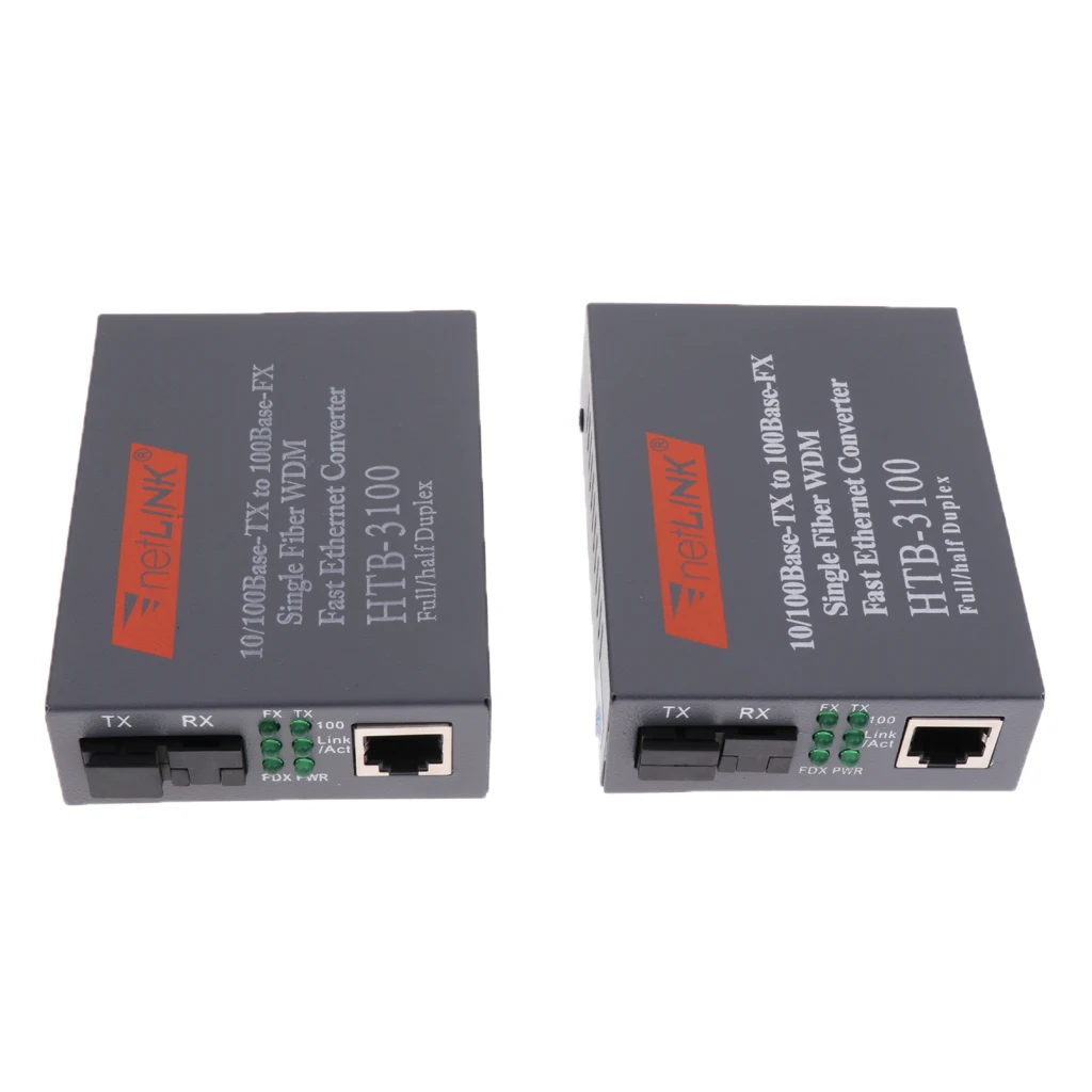 2 предмета HTB-3100 A/B волоконно-оптический медиа конвертер 10/100 Мбит/с однорежимный одинарный волоконно SC Порты и разъёмы 100 км внешнего Питание