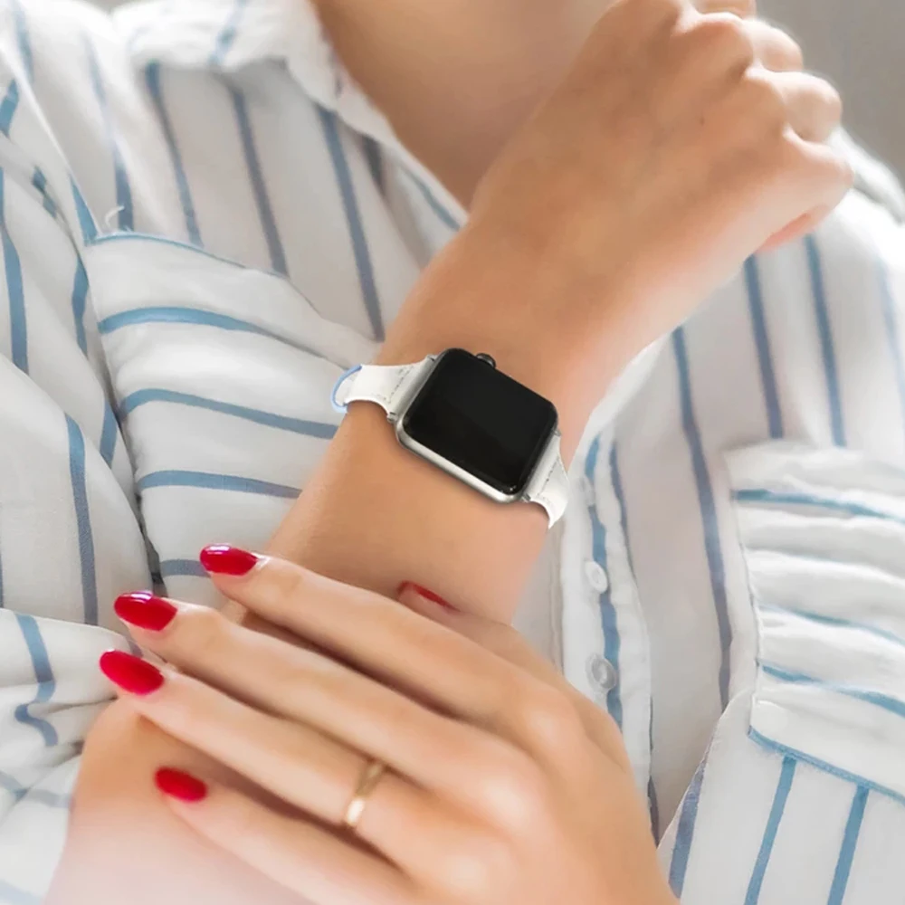 Фото Ремешок из телячьей кожи для iWatch Series 8/7/SE/6/5/4/3/2, модный дизайнерский браслет для часов, 49 мм, 45 мм, 44 мм, 42 мм, 41 мм, 40 мм, 38 мм №5
