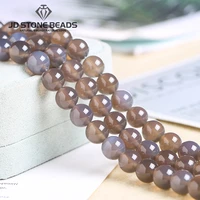 natural gray agate beads smooth frost faceted chalcedony onyx round loose gemstone for jewelry making necklace bracelet diy 15