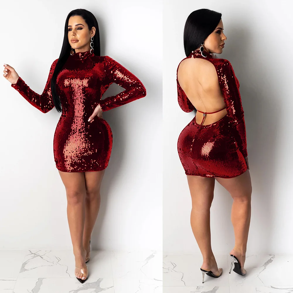 Echoine Sequin сексуальное Клубное облегающее мини платье с длинным рукавом и открытой