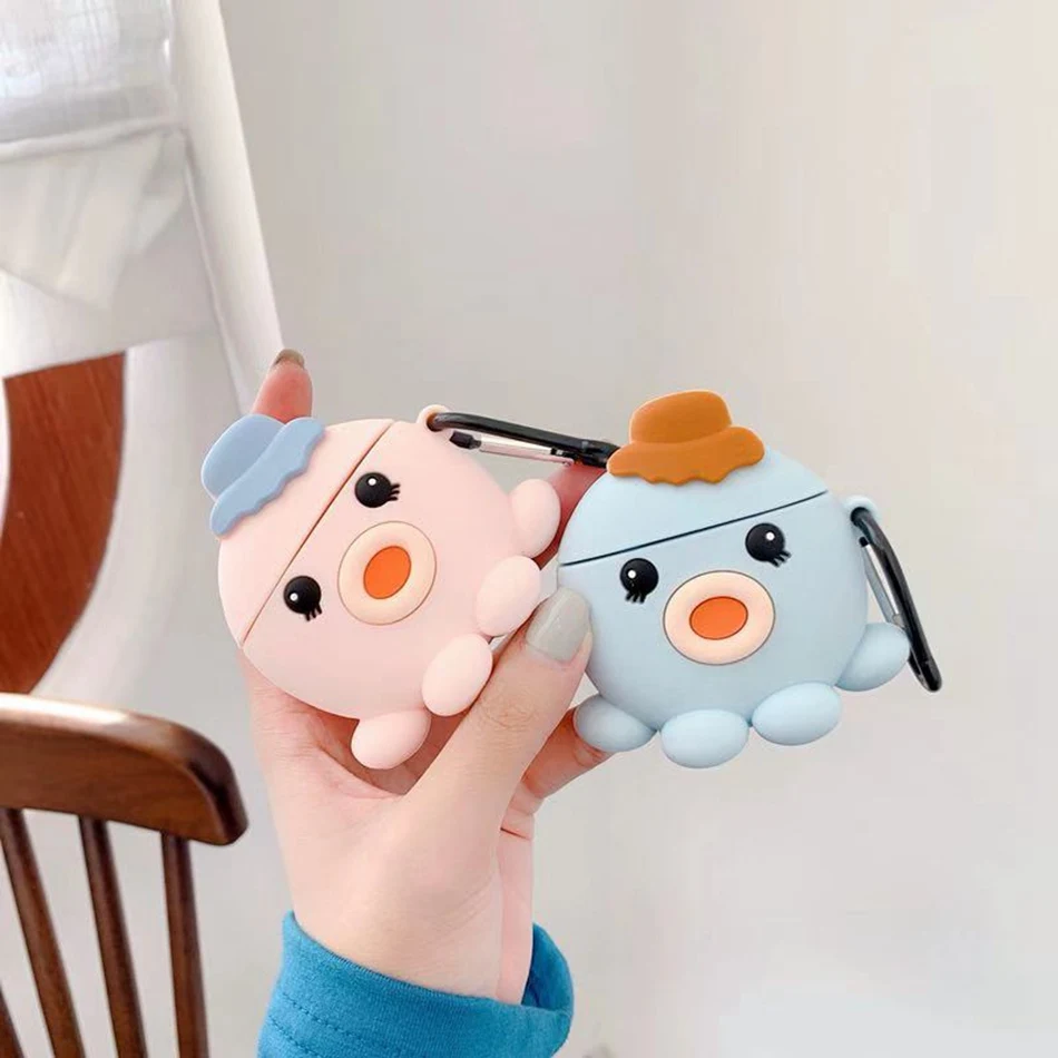 3D Пингвин чехол для наушников Airpods силиконовый розовый чехол для Apple Air pods 2 Чехол для наушников Earpods кольцо брелок для ключей