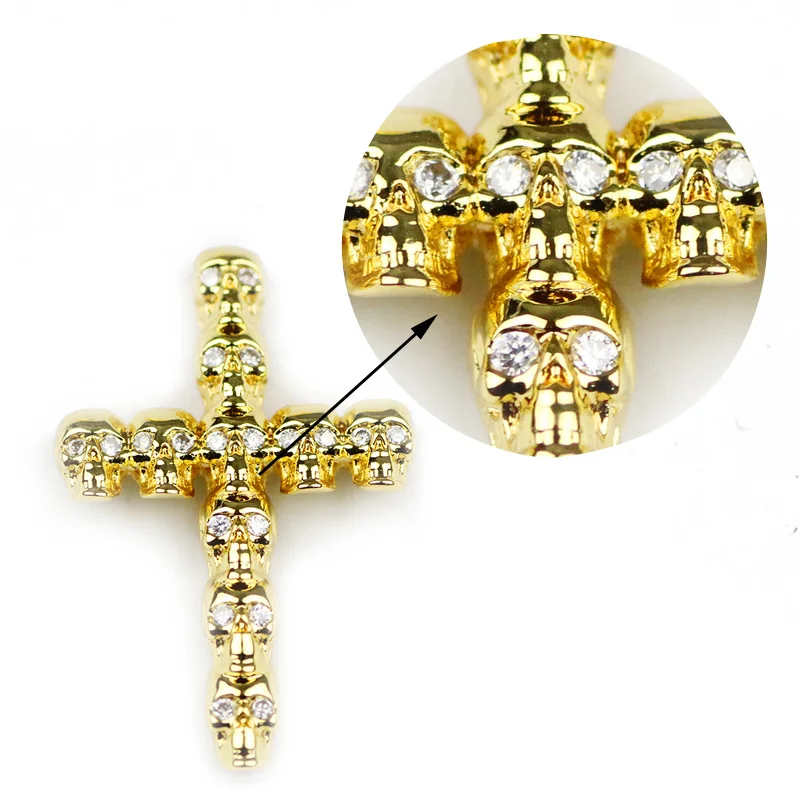 YHBZRET 2 шт. белая циркониевая Подвеска Крест с черепами медные бусины-спейсеры Pave CZ