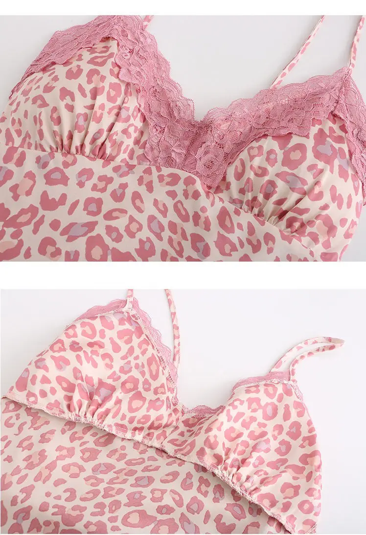 

The new sexy satin leopard print suspender skirt for summer women can wear a nightdress with removable chest pad lingerie