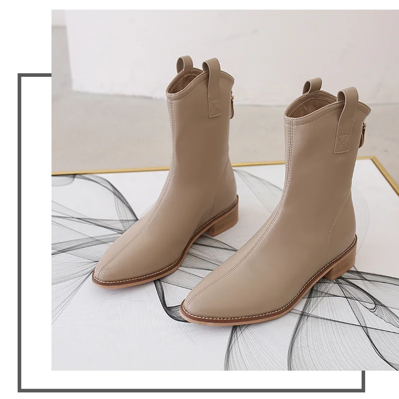 

Новинка Осень-зима 2021, остроносые полусапожки в британском стиле на толстом каблуке и молнии сзади, однотонные ботинки-мартинсы, ботинки те...