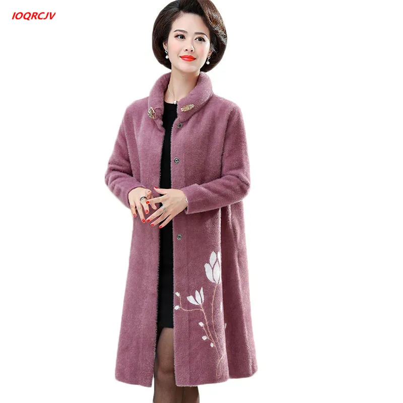

Plus Size 6XL Women Imitation Mink Cashmere Knitted Long Coat 2020Autumn Winter Female Cardigan Sweater Jacket High Quality 1750