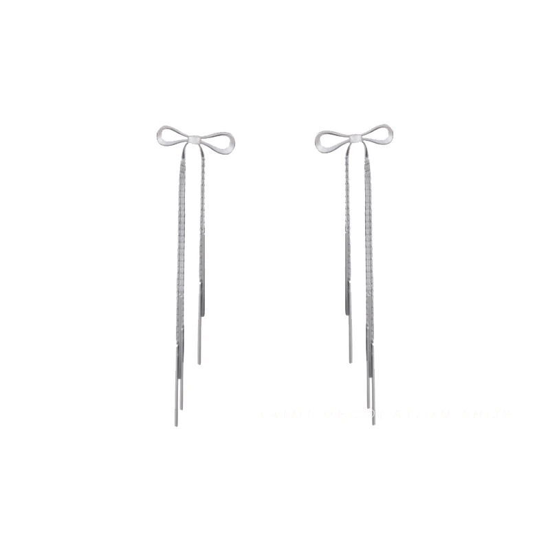 

Bow Tassel Earrings High Grade-Grade Temperament French Ear Studs Special-Interest Design Normcore Style Korean Online