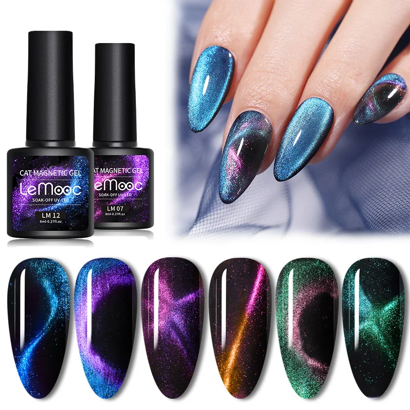 

LEMOOC Cat Eye Nail Gel Polish 9D Laser Magnet Varnishes Soak Off UV LED Shimmer Magnetic Lacquers Shiny Beauty Design Polishes