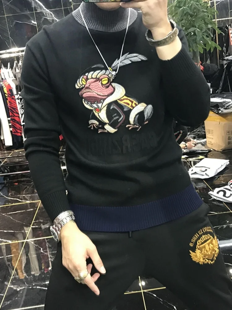 

2021 Winter High Quality Men's Casual Pullover Fashion Personality Self-Cultivation Style Turtle Neck Sweater