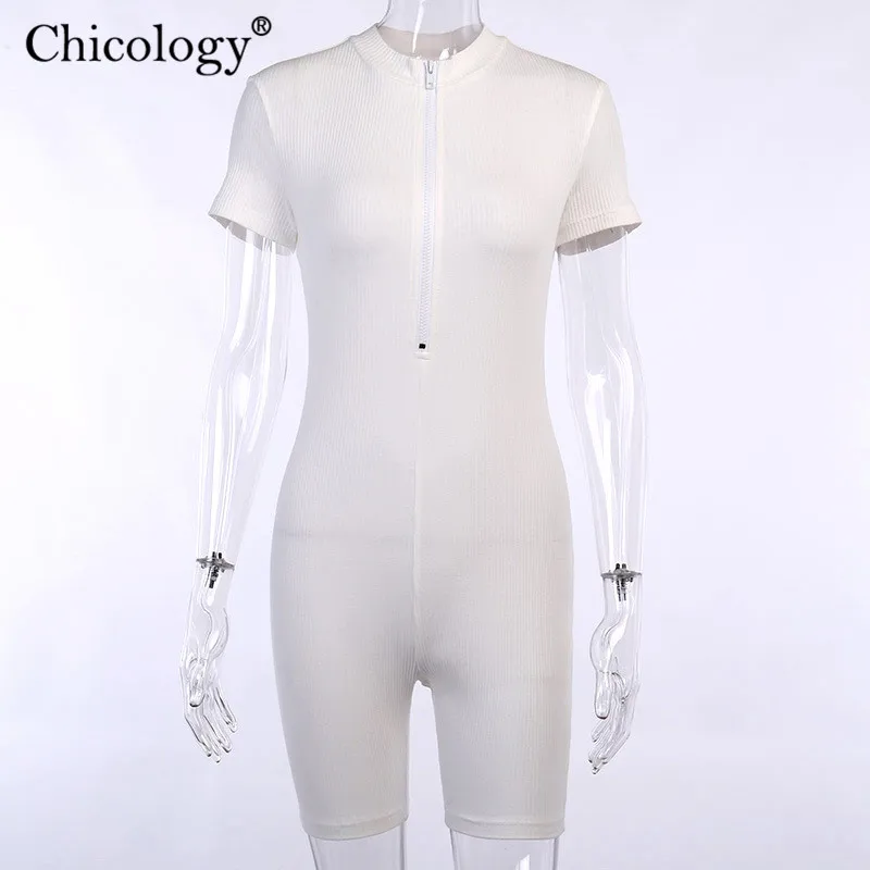 

Chicology zipper ribbed sexy playsuit fashion streetwear wowmen 2020 summer combishort female club romper elegant short clothes