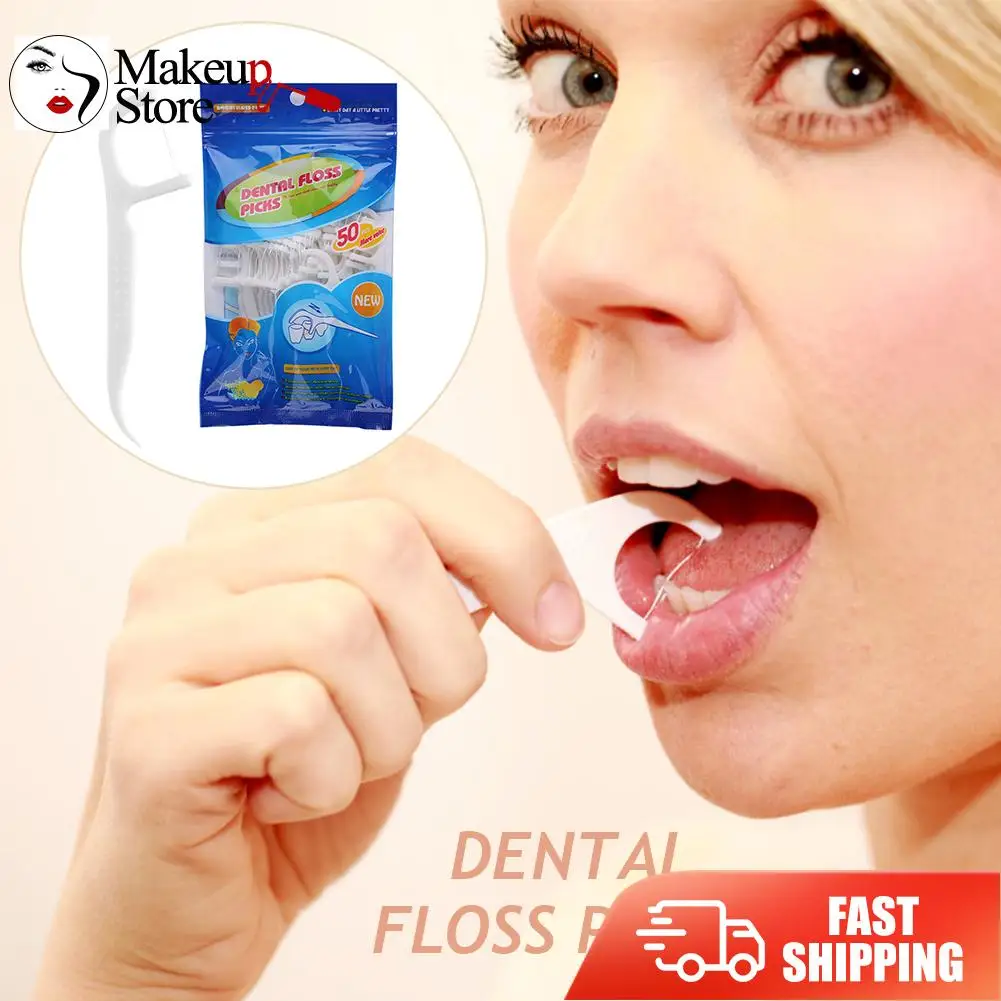 

50pcs/Bag Disposable Dental Floss Picks Oral Interdental Clean Toothpicks Oral Care Tools