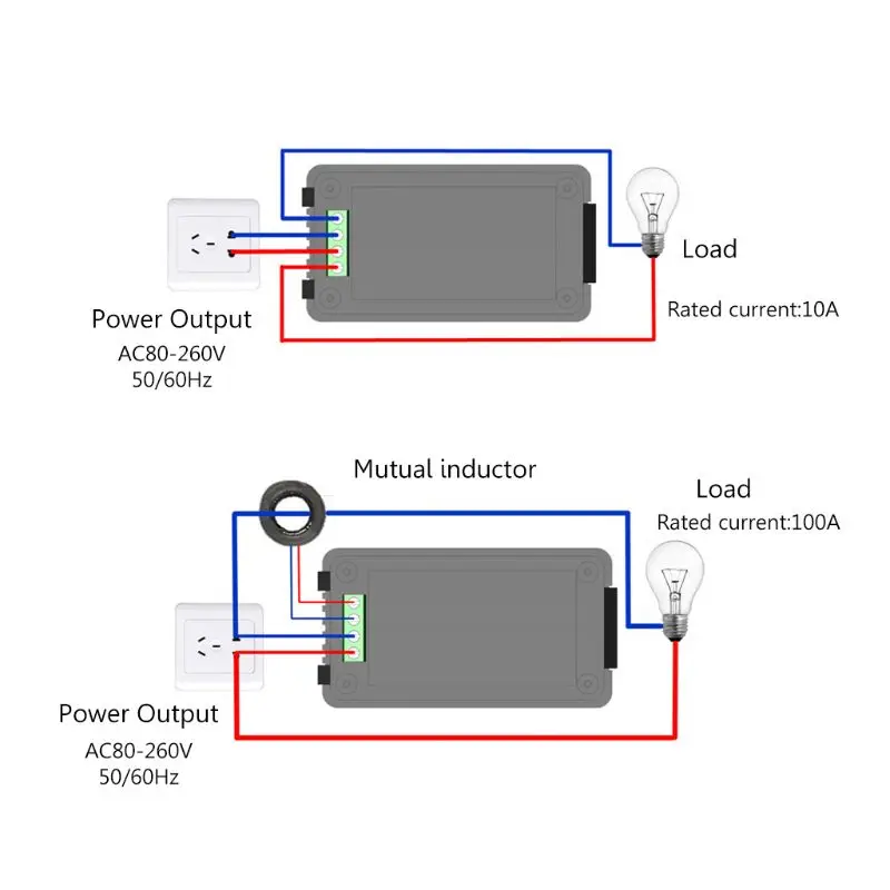

6in1 Digital AC 80~260V Power Energy Monitor Voltage Current KWh Watt Meter 100A 652A