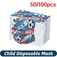 50100pcs childrens mask disposable face mask high quality football print child non wovens thick mask industrial 3ply earhook