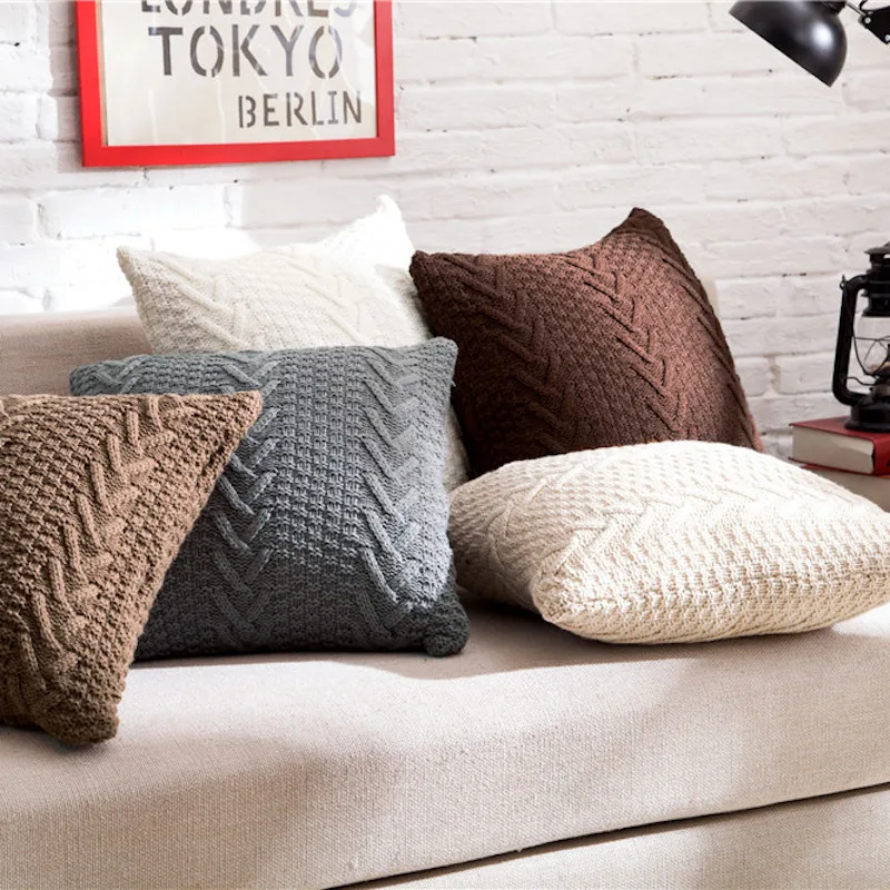 Вязаный хлопковый чехол для дивана однотонный подушки домашний декоративный