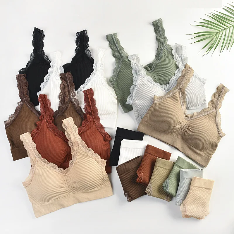 

Active Bra Lace Crop Top Lingerie for Women Sexy Push Up Underwear Bra Set Padded Bralette Seamless Sweet Underwear Set