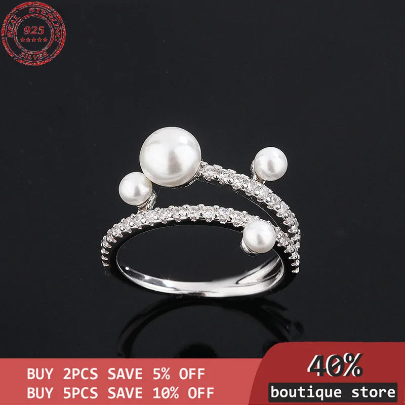 

Pearl Ring Sterling S925 irregular inlaid zirconia, feminine, simple personality, temperament, brand jewelry