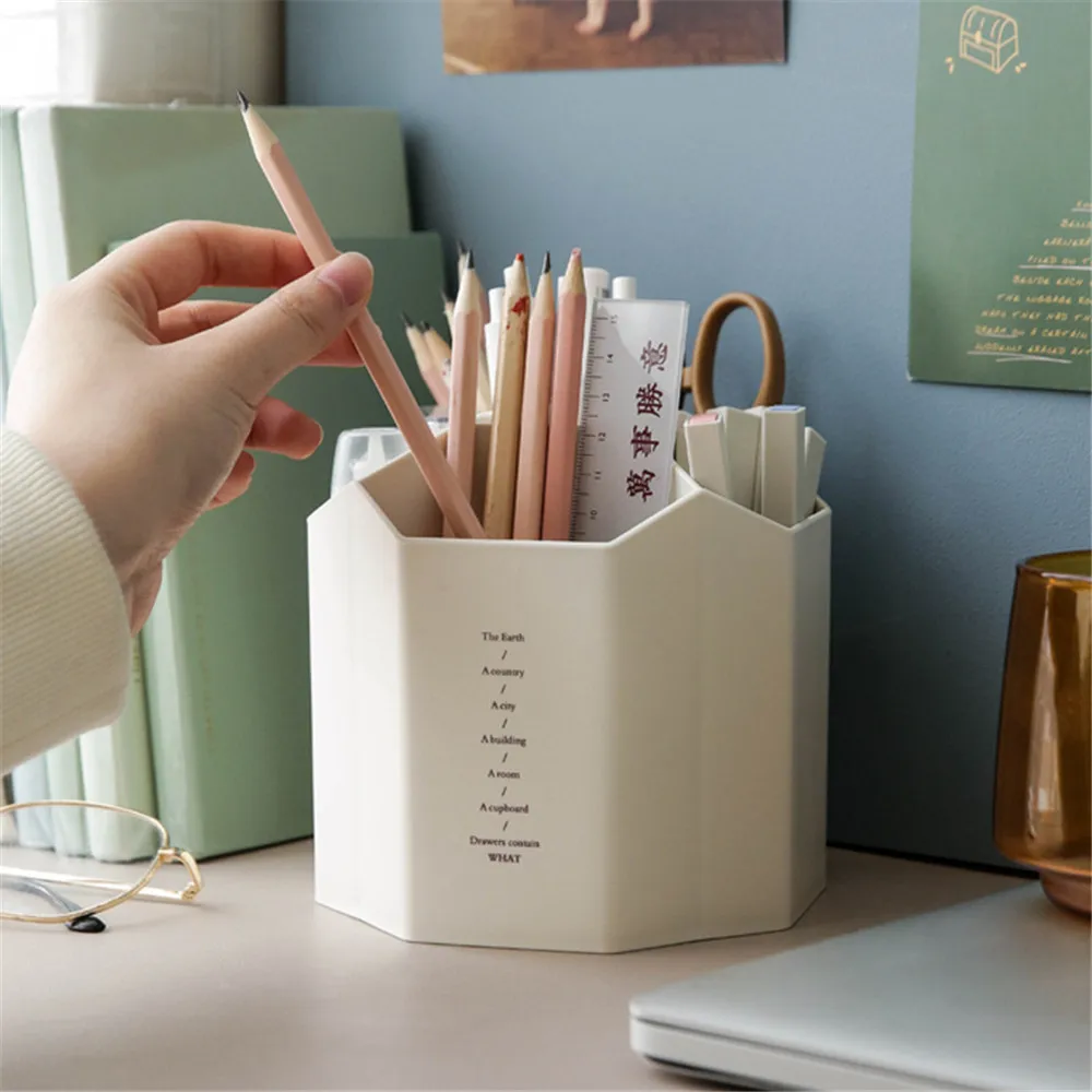 

Rotating Pen Holder Organizer Large-capacity 5 Grid Desktop Organizer Creative Storage Box Pencil Box School Office Stationery