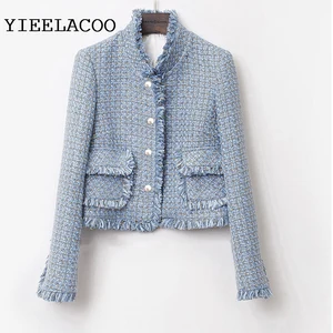 Твидовая куртка светло-голубая женская куртка на веснуОсеньзиму классическая женская яркая твидовая куртка