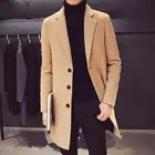 Пальто мужское длинное шерстяное однотонное, повседневная эксклюзивная однобортная ветровка с лацканами, Тренч из смешанной шерсти, Осень-зима