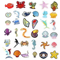 2021 new embroidered cloth stickers cartoon animal seafood fish shell adhesive patch ornament accessories