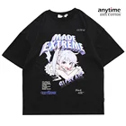 Футболка Aolamegs мужская с рисунком Аниме Манга, свободная Уютная рубашка из 100 хлопка в японском стиле Харадзюку, парная одежда, на лето